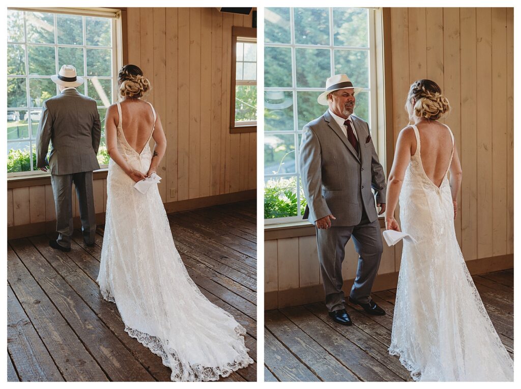 Bride doing a FIRST LOOK WITH DAD