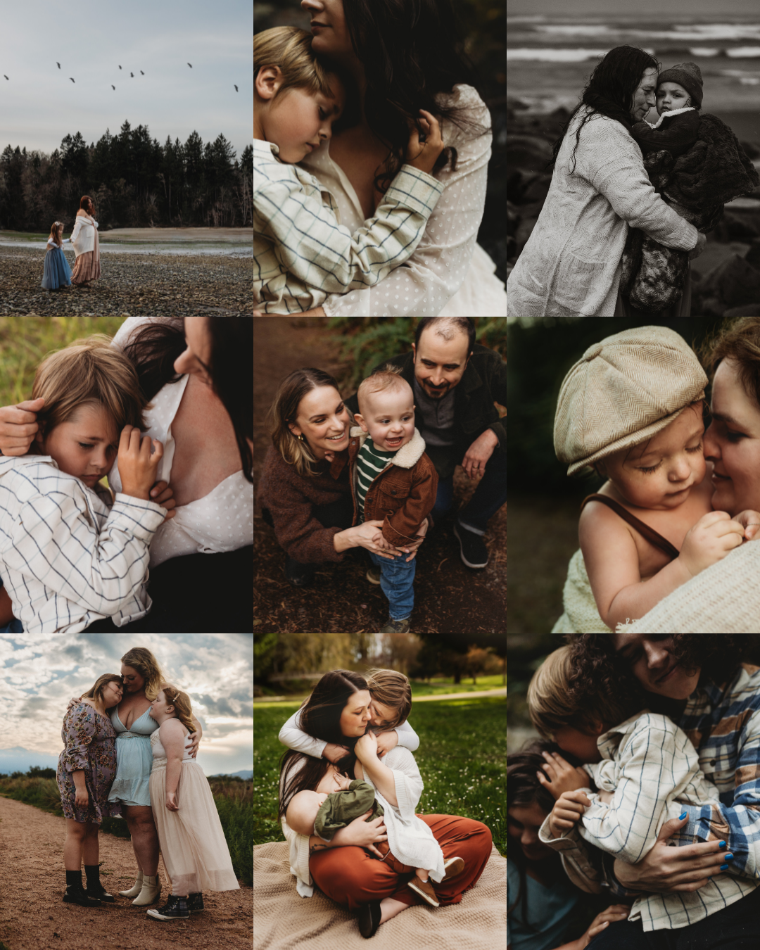 nine boxes with emotive, storytelling images of mothers with their babies